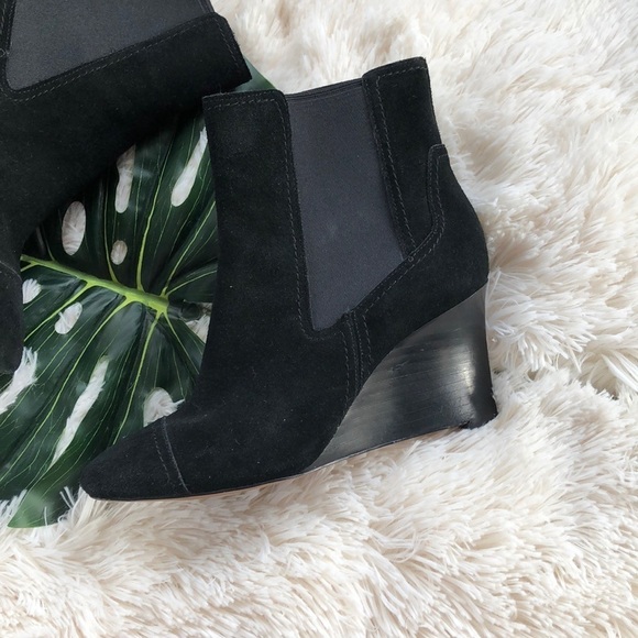 Nine West Suede Leather Wedge Ankle Boots in Black 5.5 - Picture 4 of 7